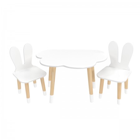 Детский комплект стол Облако и 2 стула Уши зайца белый, с носочками, Bambini Letto