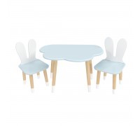 Детский комплект стол Облако и 2 стула Уши зайца голубой, с носочками