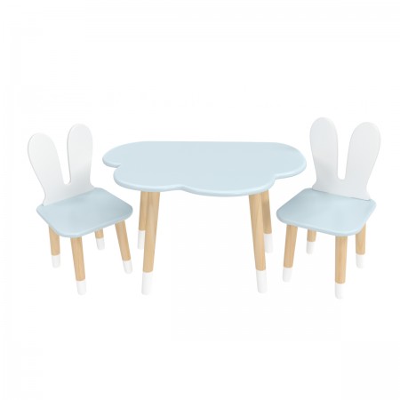 Детский комплект стол Облако и 2 стула Уши зайца голубой, с носочками, Bambini Letto