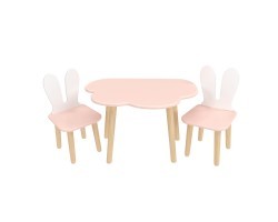 Детский комплект стол Облако и 2 стула Уши зайца розовый
