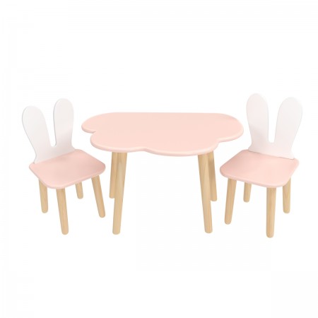 Детский комплект стол Облако и 2 стула Уши зайца розовый, Bambini Letto