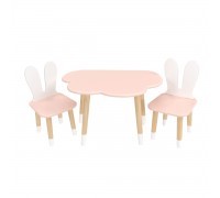 Детский комплект стол Облако и 2 стула Уши зайца розовый, с носочками