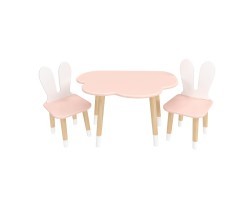 Детский комплект стол Облако и 2 стула Уши зайца розовый, с носочками