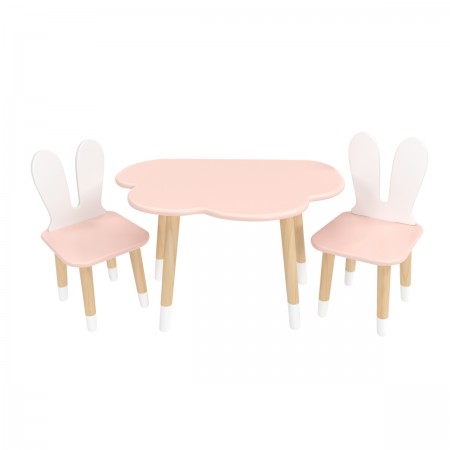 Детский комплект стол Облако и 2 стула Уши зайца розовый, с носочками, Bambini Letto