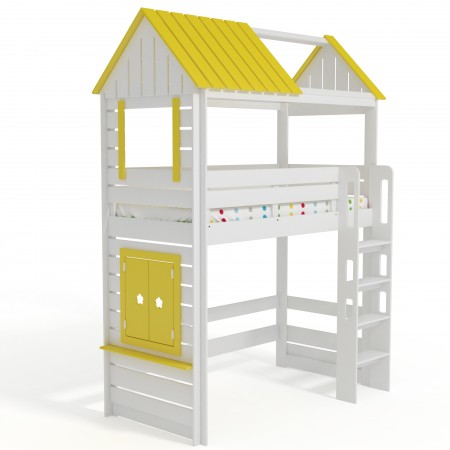Кровать чердак Домик Нежность 1К+ С крышей и окном, Bambini Letto