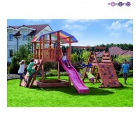 Набор для игровой площадки: детский домик с песочницей, тентом, горкой и 2мя качелями, 2мя скалодром