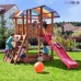 Набор для игровой площадки: детский домик с песочницей, тентом, горкой, качелей и сдвоенными кольцам, PAREMO