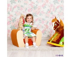 Мягкое детское кресло Котенок Бежевый+Оранжевый