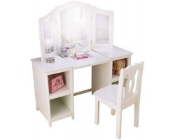 Белый деревянный туалетный столик (трельяж) для девочек "Делюкс" (Deluxe Vanity & Chair)